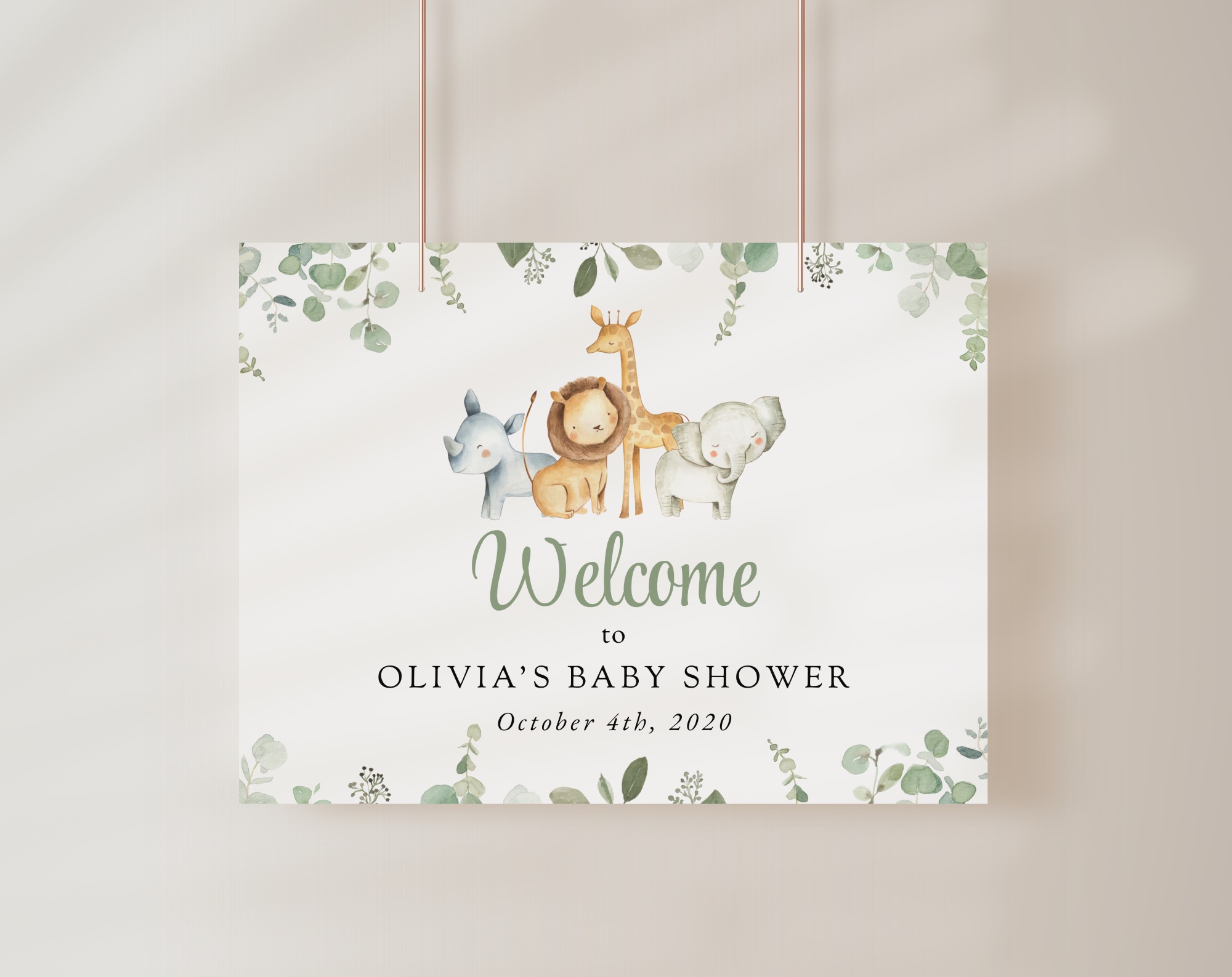 Safari Animals Welcome Sign, Baby Shower Sign, Gender Neutral Baby Shower, Printable File, Edit Yourself, SH189