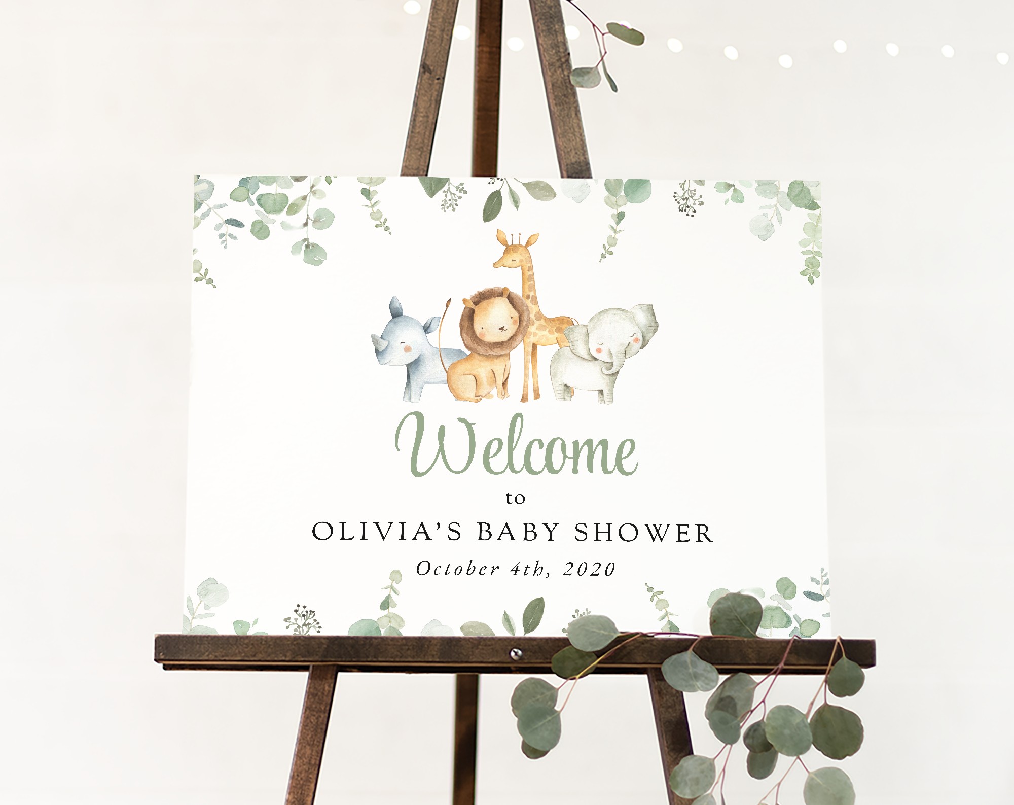 Safari Animals Welcome Sign, Baby Shower Sign, Gender Neutral Baby Shower, Printable File, Edit Yourself, SH189