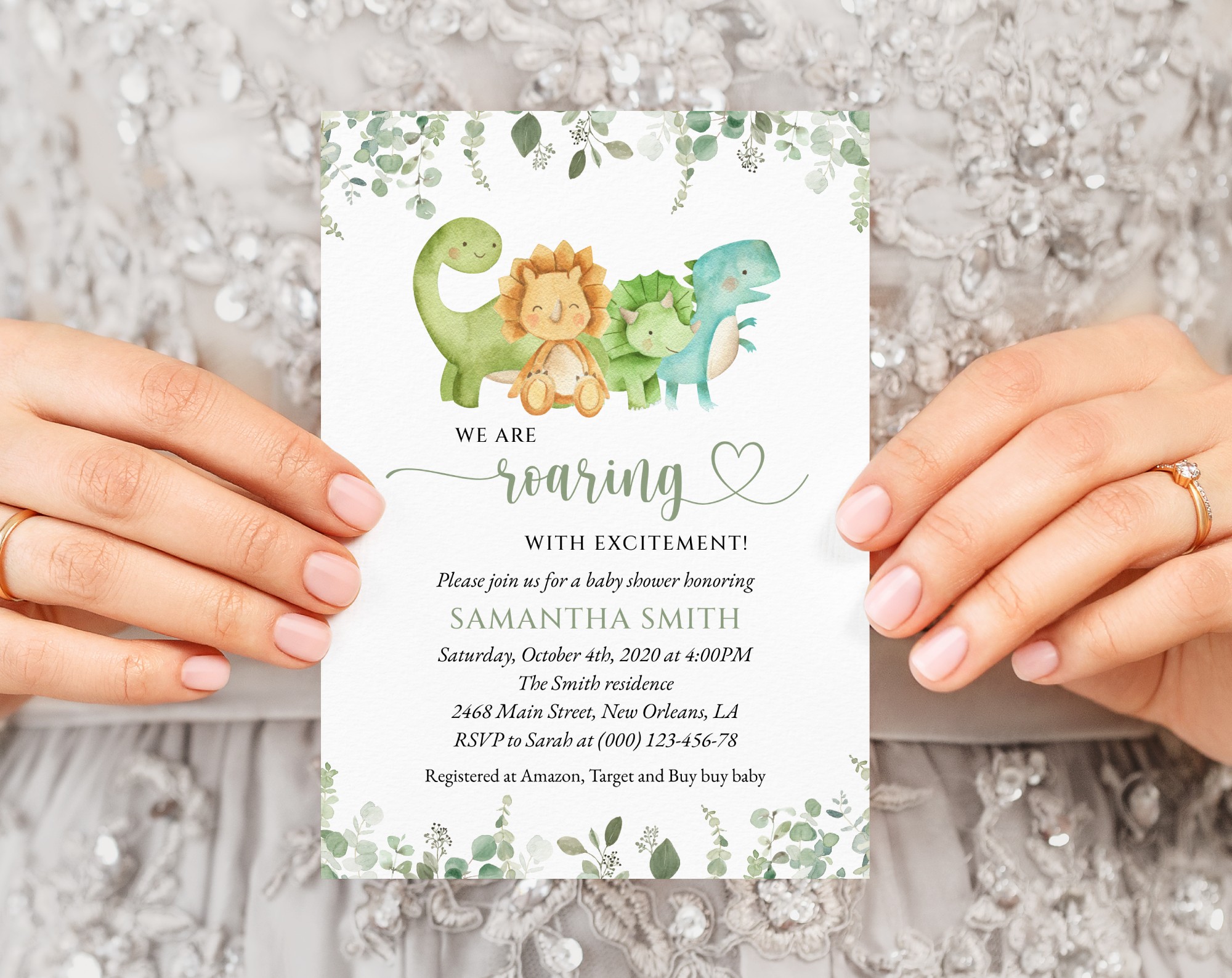 Cute Dinosaurs Baby Shower Invitation, Gender Neutral Baby Shower, Printable File, Edit Yourself, SH190