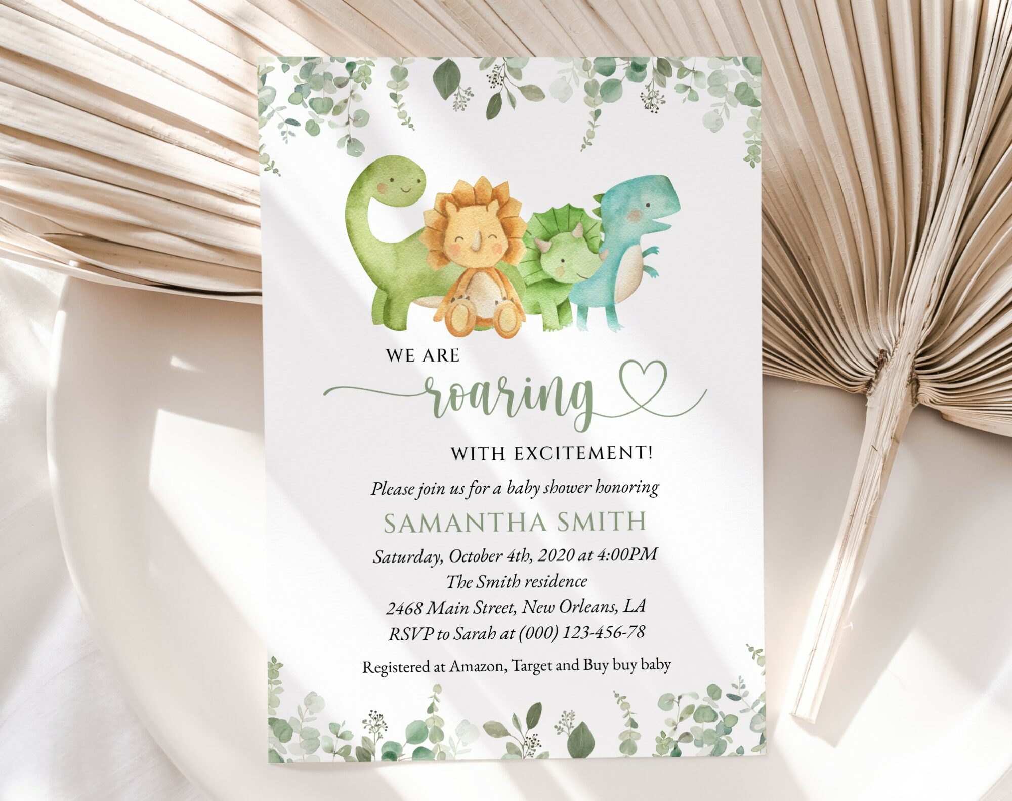 Cute Dinosaurs Baby Shower Invitation, Gender Neutral Baby Shower, Printable File, Edit Yourself, SH190