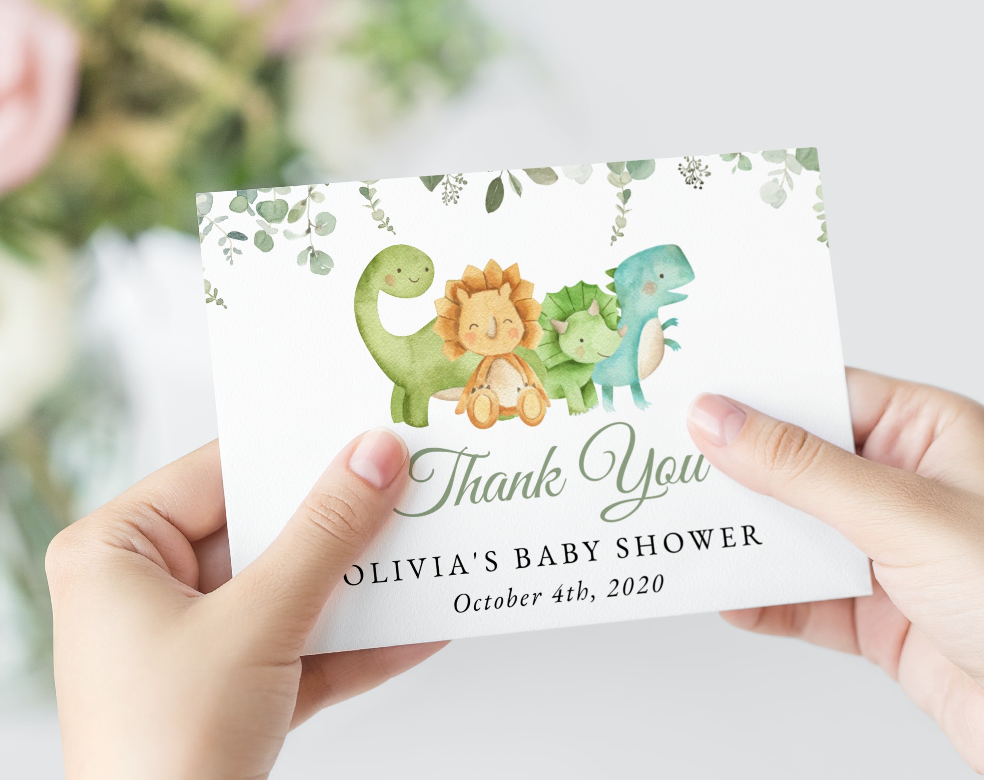 Cute Dinosaurs Thank You Card, Gender Neutral Baby Shower, Printable File, Edit Yourself, SH190
