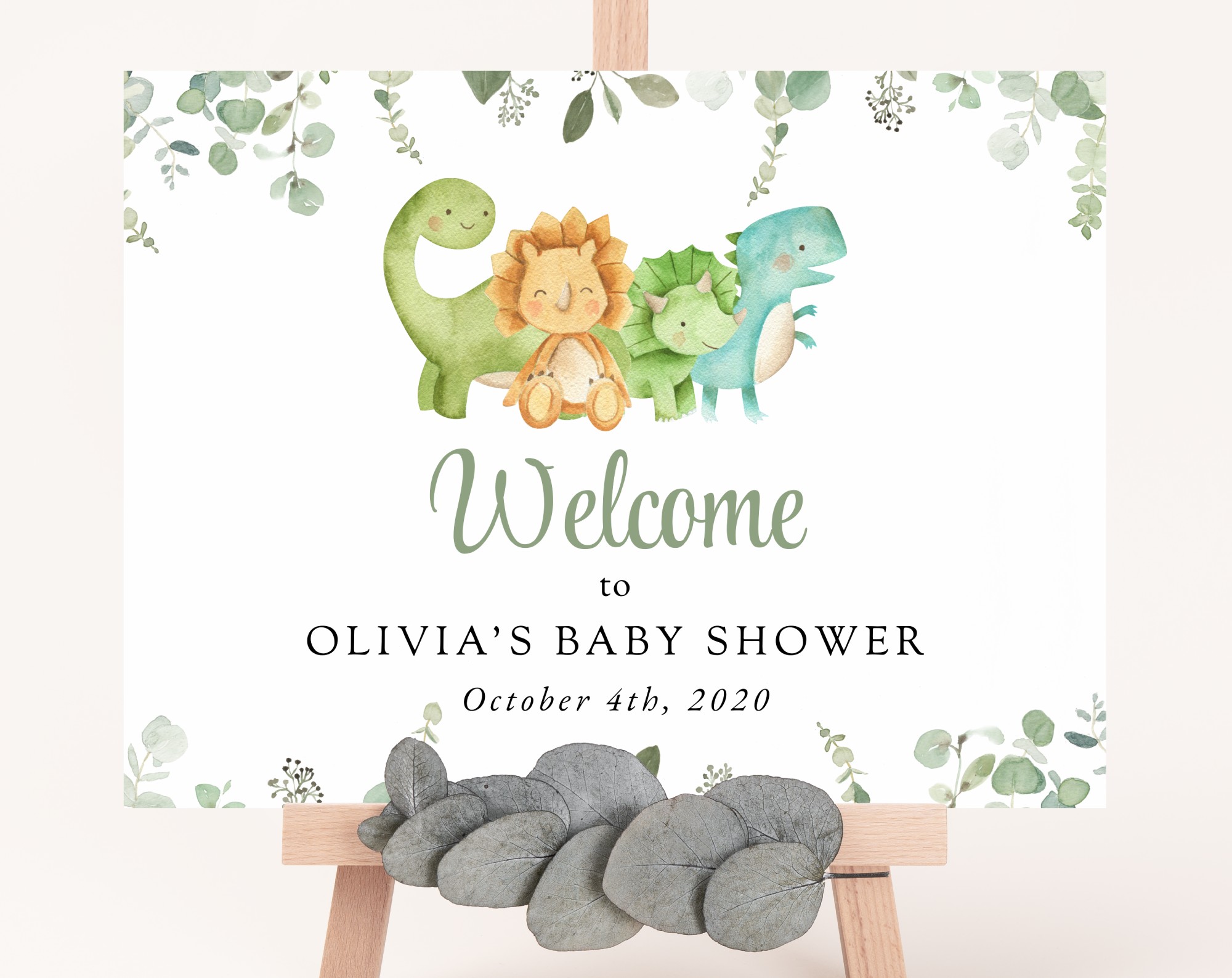 Cute Dinosaurs Welcome Sign, Baby Shower Sign, Gender Neutral Baby Shower, Printable File, Edit Yourself, SH190