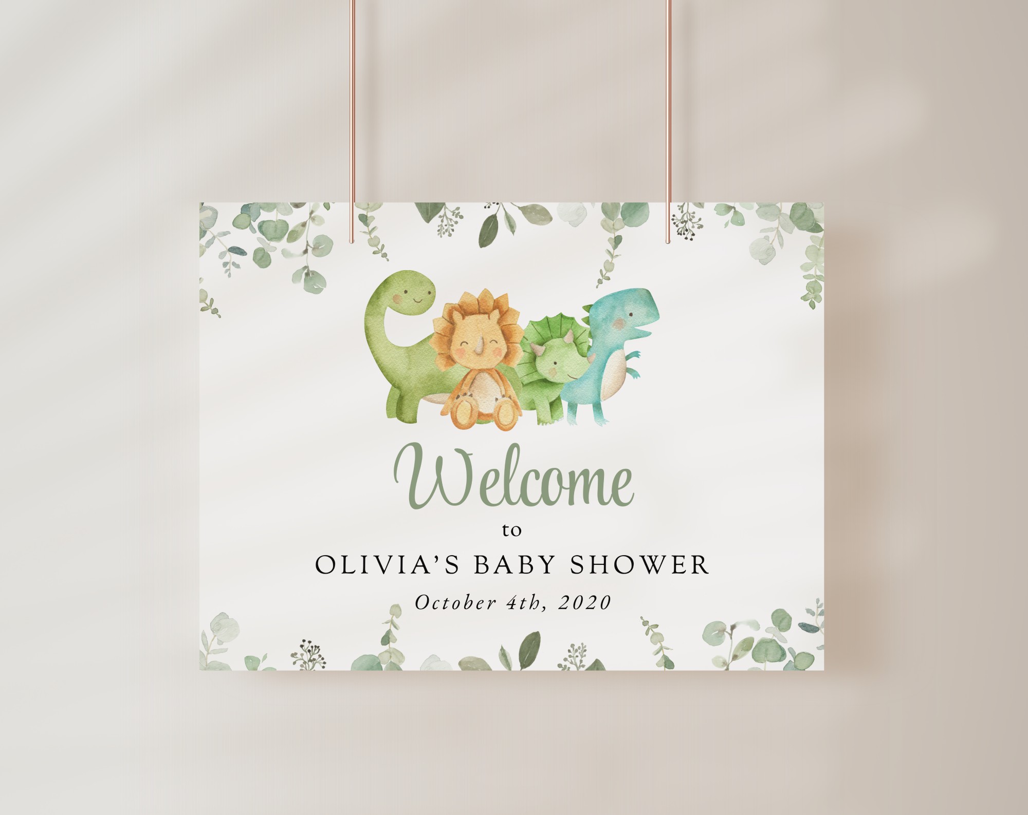 SH190 Welcome 2 Cute Dinosaurs Welcome Sign, Baby Shower Sign, Gender Neutral Baby Shower, Printable File, Edit Yourself, SH190