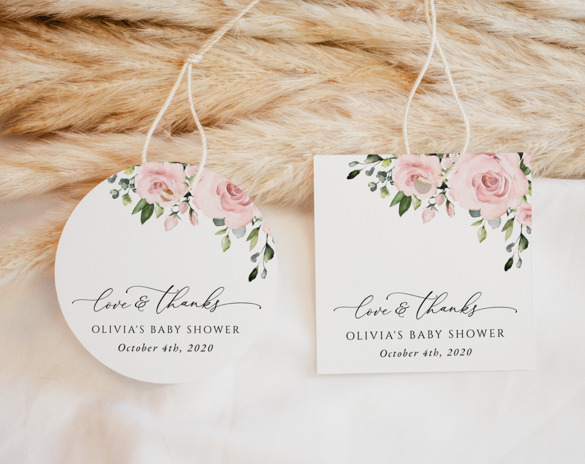 Blush Flowers Favor Tags, Gift Tags, Party Tags, Girl Baby Shower, Printable File, Edit Yourself, SH191