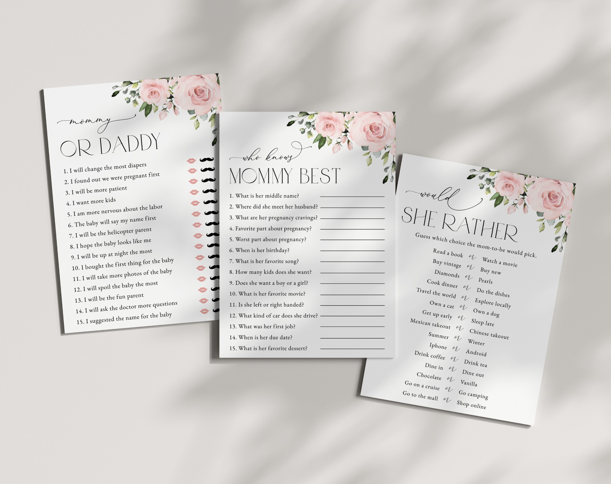 Blush Flowers Baby Shower Games, Set of 3 Games, Girl Baby Shower, Printable File, Edit Yourself, SH191 Blush Flowers Baby Shower Games, Set of 3 Games, Girl Baby Shower, Printable File, Edit Yourself, SH191