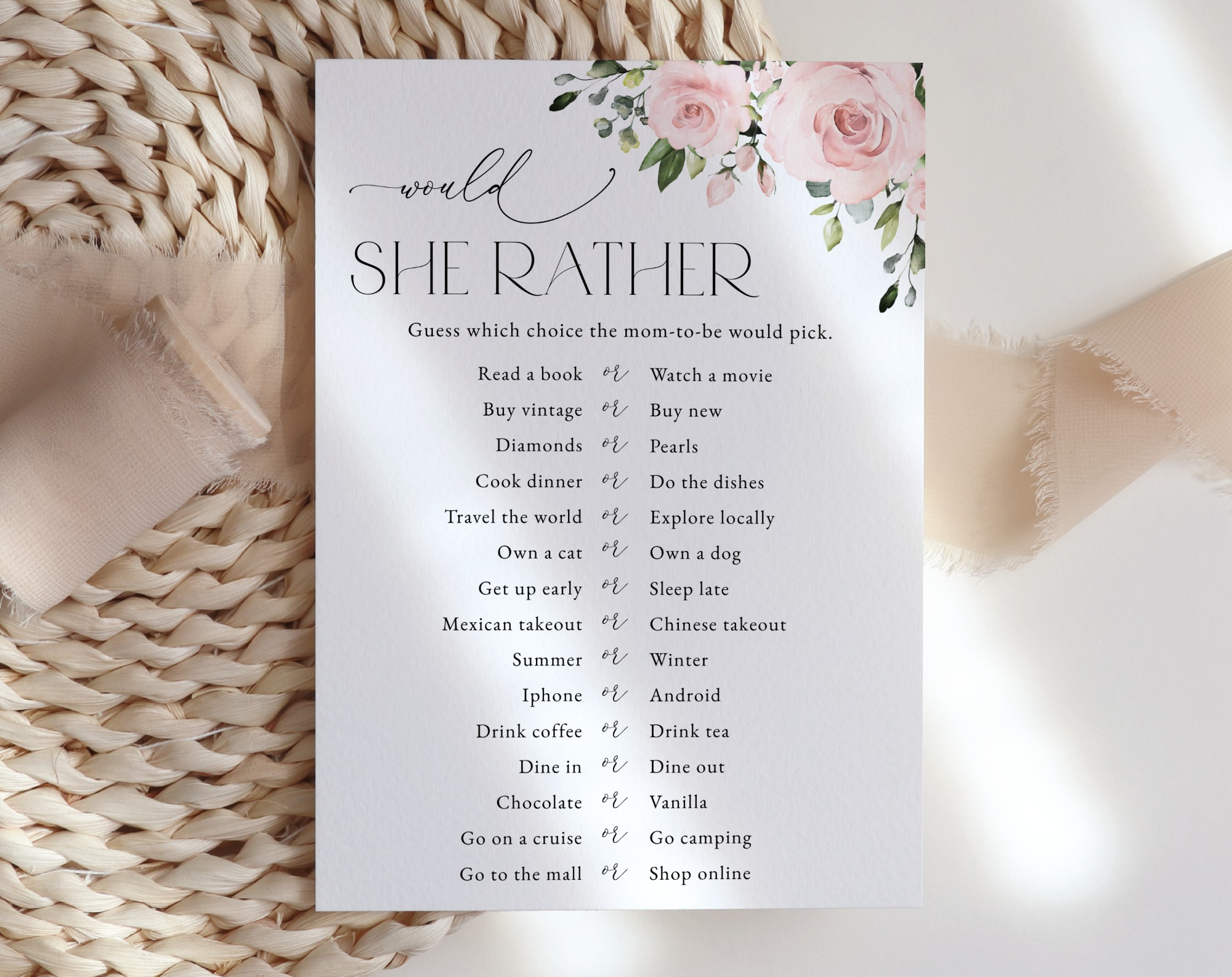 Blush Flowers Baby Shower Games, Set of 3 Games, Girl Baby Shower, Printable File, Edit Yourself, SH191