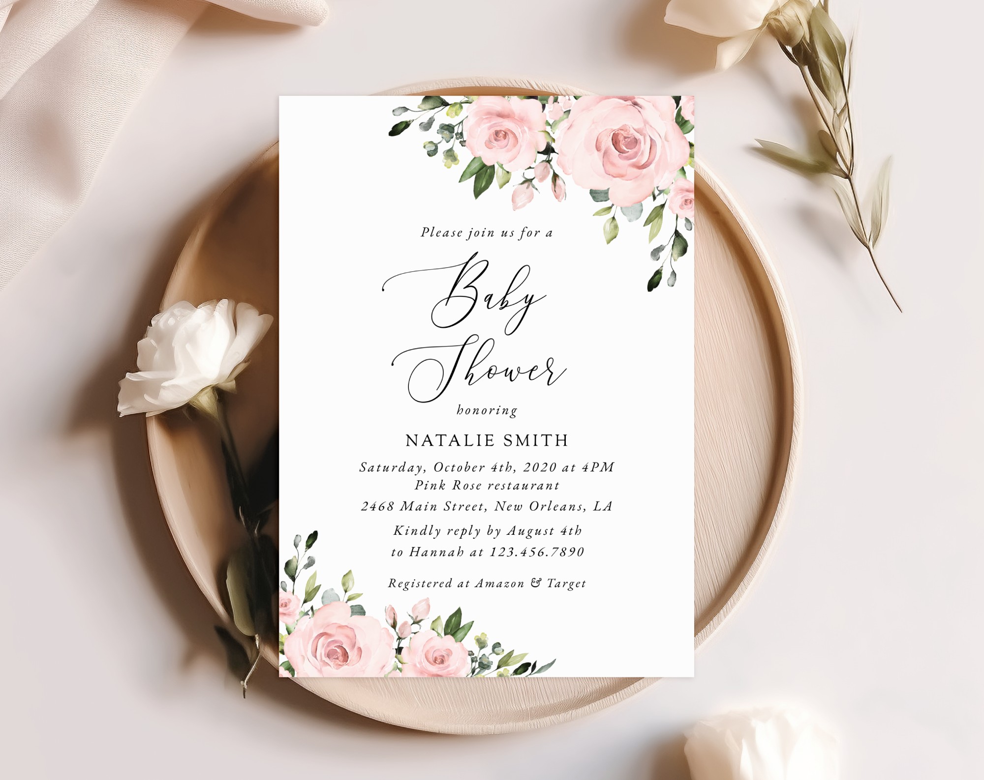 Blush Flowers Baby Shower Invitation, Girl Baby Shower, Printable File, Edit Yourself, SH191 Blush Flowers Baby Shower Invitation, Girl Baby Shower, Printable File, Edit Yourself, SH191