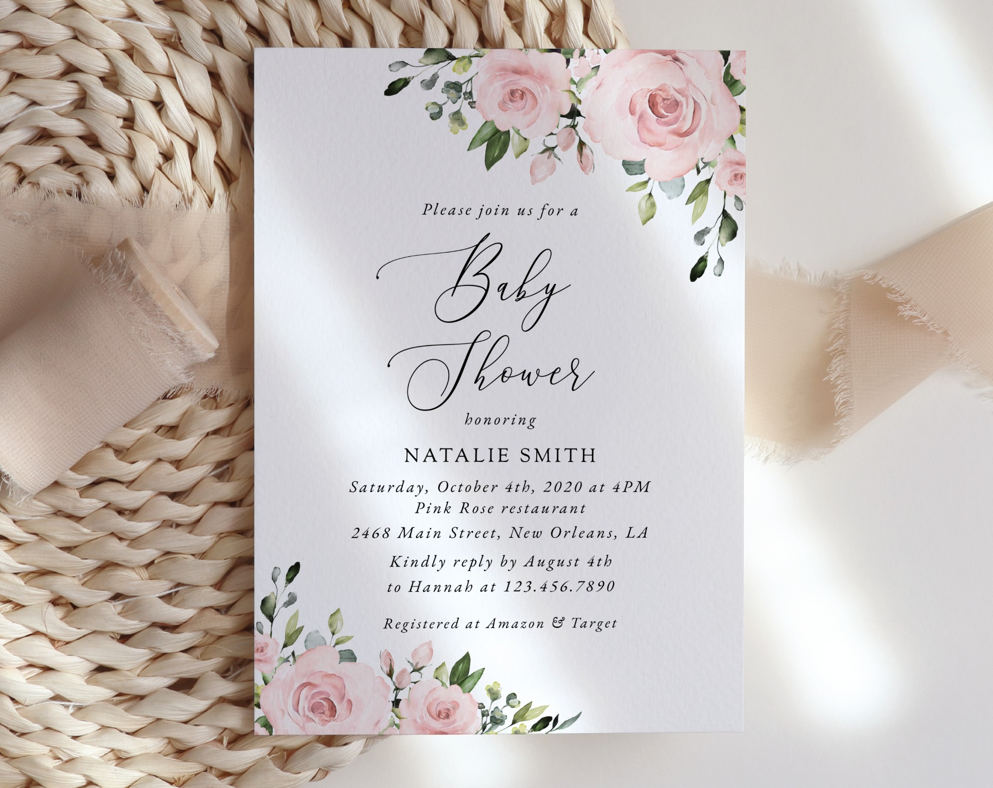 Blush Flowers Baby Shower Invitation, Girl Baby Shower, Printable File, Edit Yourself, SH191 Blush Flowers Baby Shower Invitation, Girl Baby Shower, Printable File, Edit Yourself, SH191