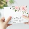 Blush Flowers Thank You Card, Girl Baby Shower, Printable File, Edit Yourself, SH191