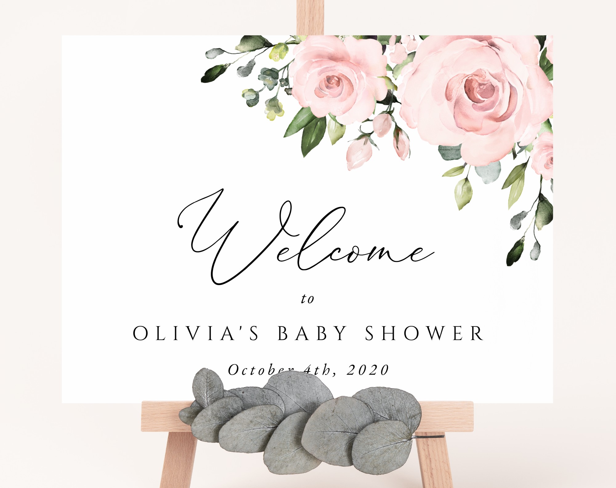 Blush Flowers Welcome Sign, Baby Shower Sign, Girl Baby Shower, Printable File, Edit Yourself, SH191