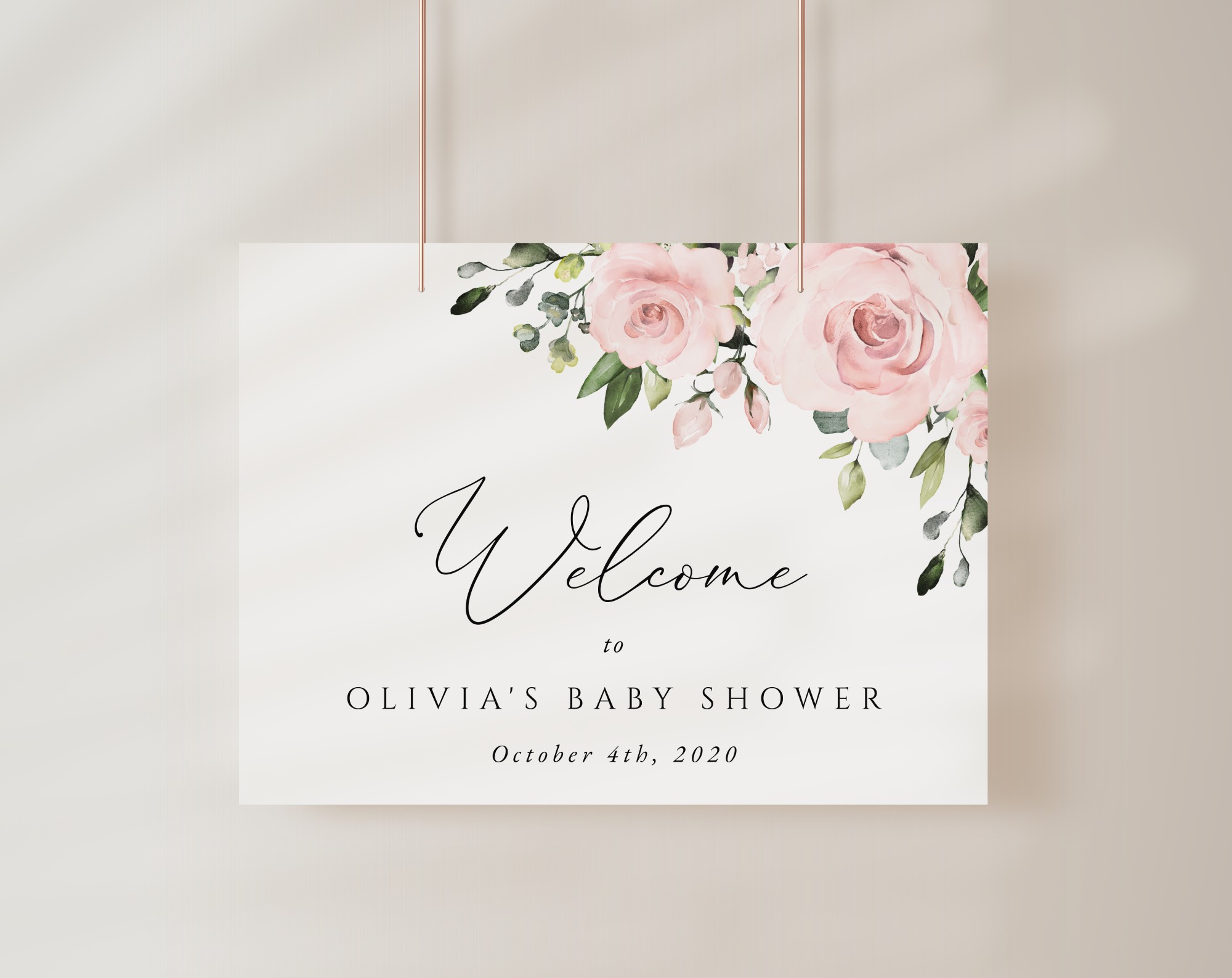 Blush Flowers Welcome Sign, Baby Shower Sign, Girl Baby Shower, Printable File, Edit Yourself, SH191