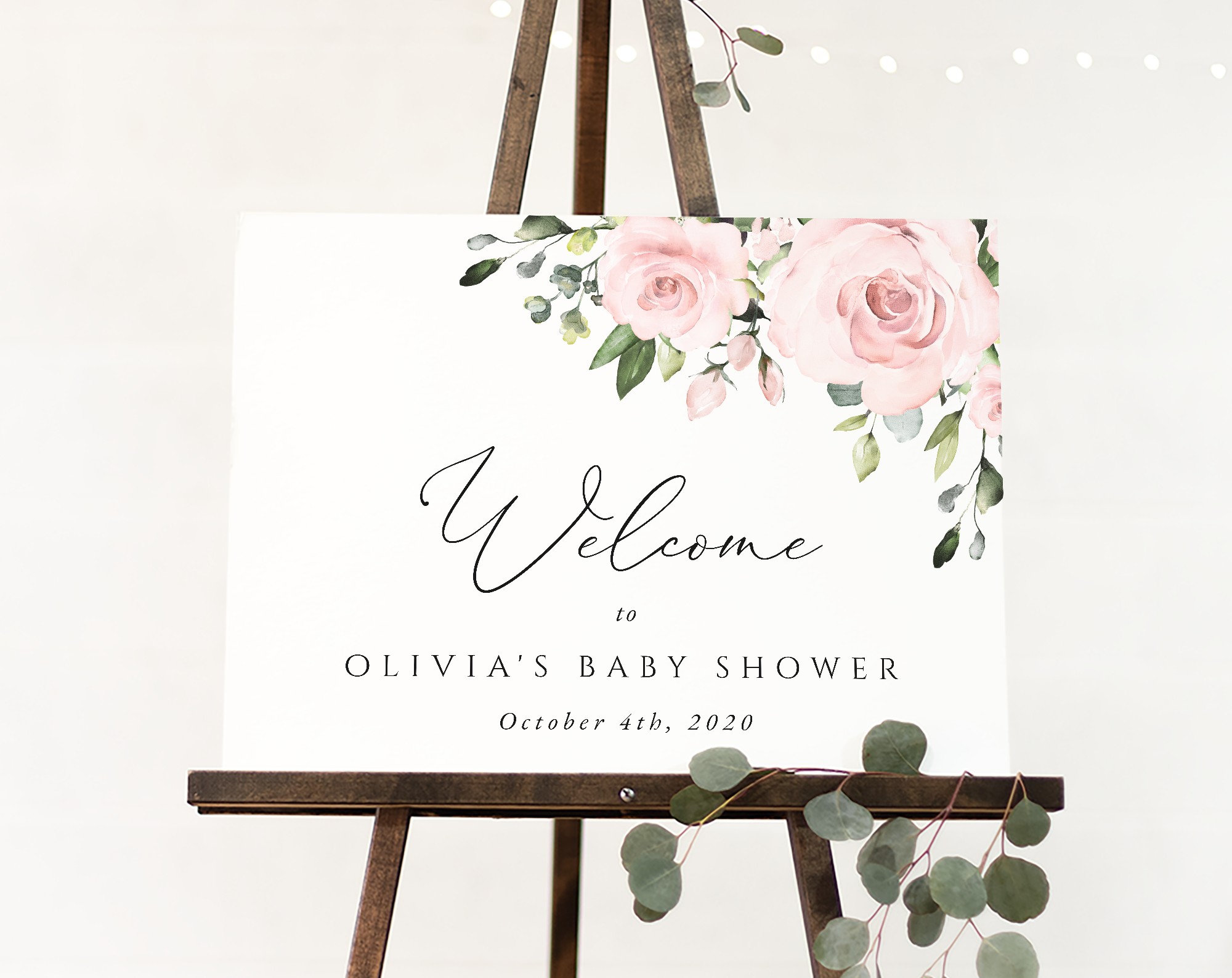 Blush Flowers Welcome Sign, Baby Shower Sign, Girl Baby Shower, Printable File, Edit Yourself, SH191