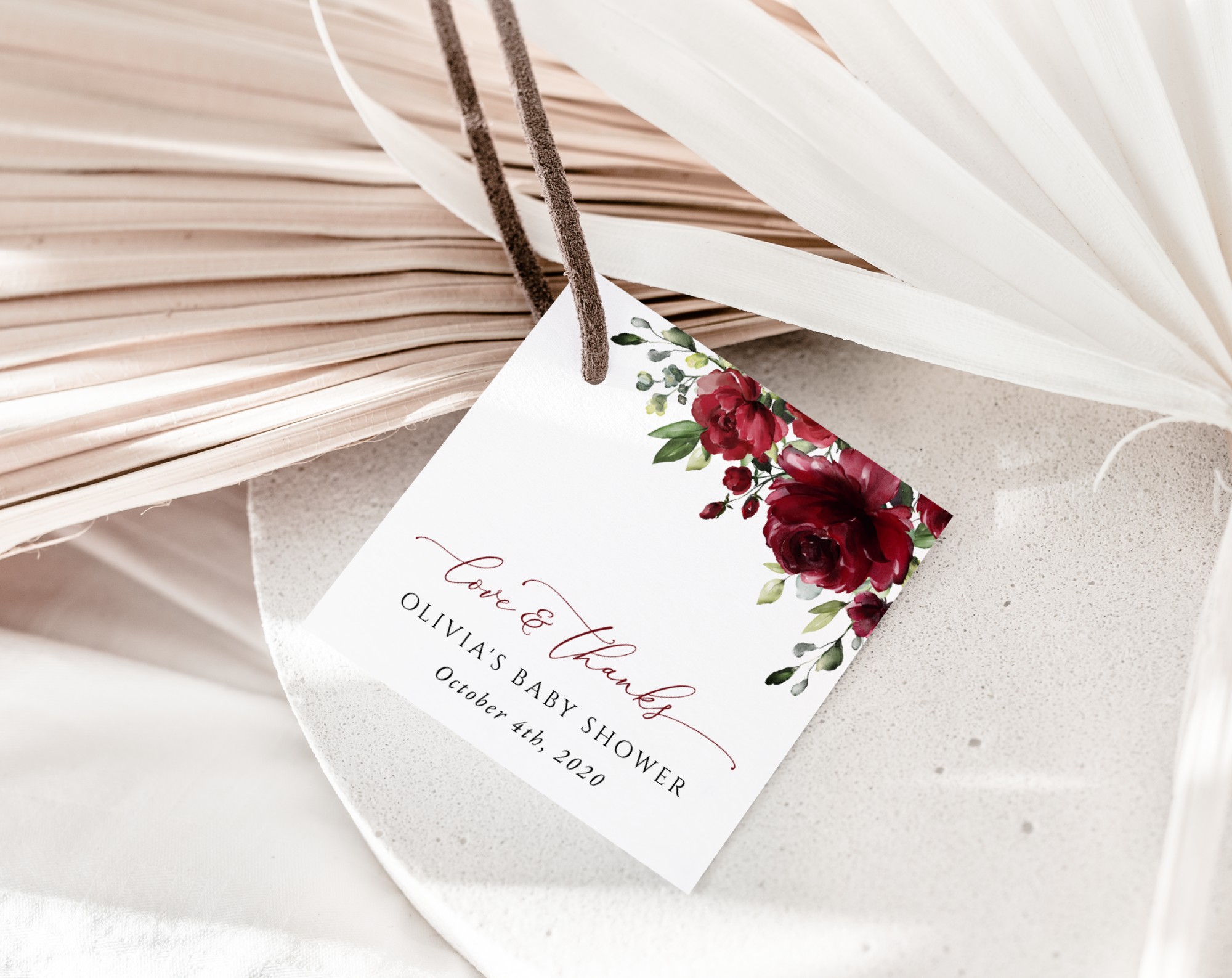 Burgundy Flowers Favor Tags, Gift Tags, Party Tags, Girl Baby Shower, Printable File, Edit Yourself, SH192 Burgundy Flowers Favor Tags, Gift Tags, Party Tags, Girl Baby Shower, Printable File, Edit Yourself, SH192