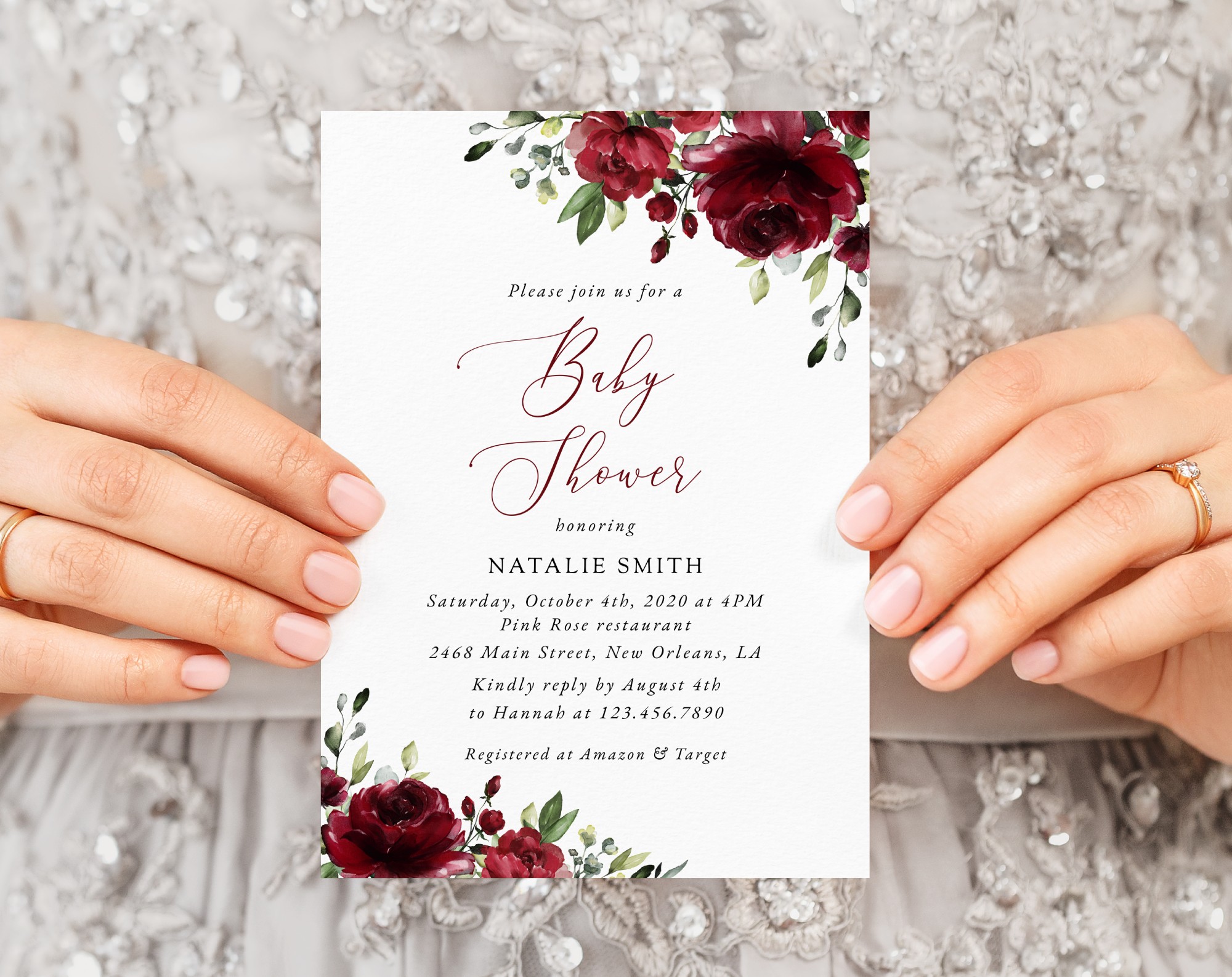 Burgundy Flowers Baby Shower Invitation, Girl Baby Shower, Printable File, Edit Yourself, SH192 Burgundy Flowers Baby Shower Invitation, Girl Baby Shower, Printable File, Edit Yourself, SH192