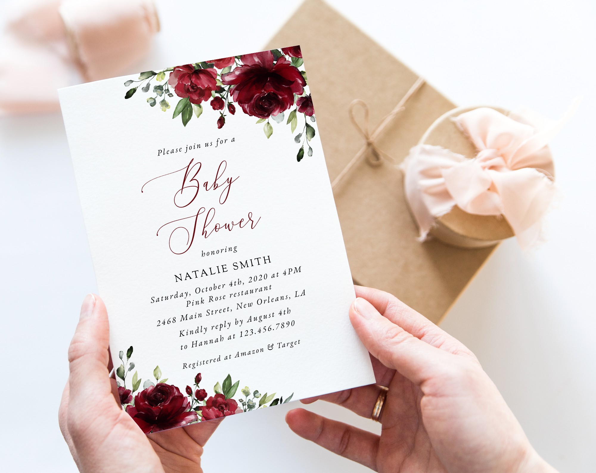 Burgundy Flowers Baby Shower Invitation, Girl Baby Shower, Printable File, Edit Yourself, SH192 Burgundy Flowers Baby Shower Invitation, Girl Baby Shower, Printable File, Edit Yourself, SH192