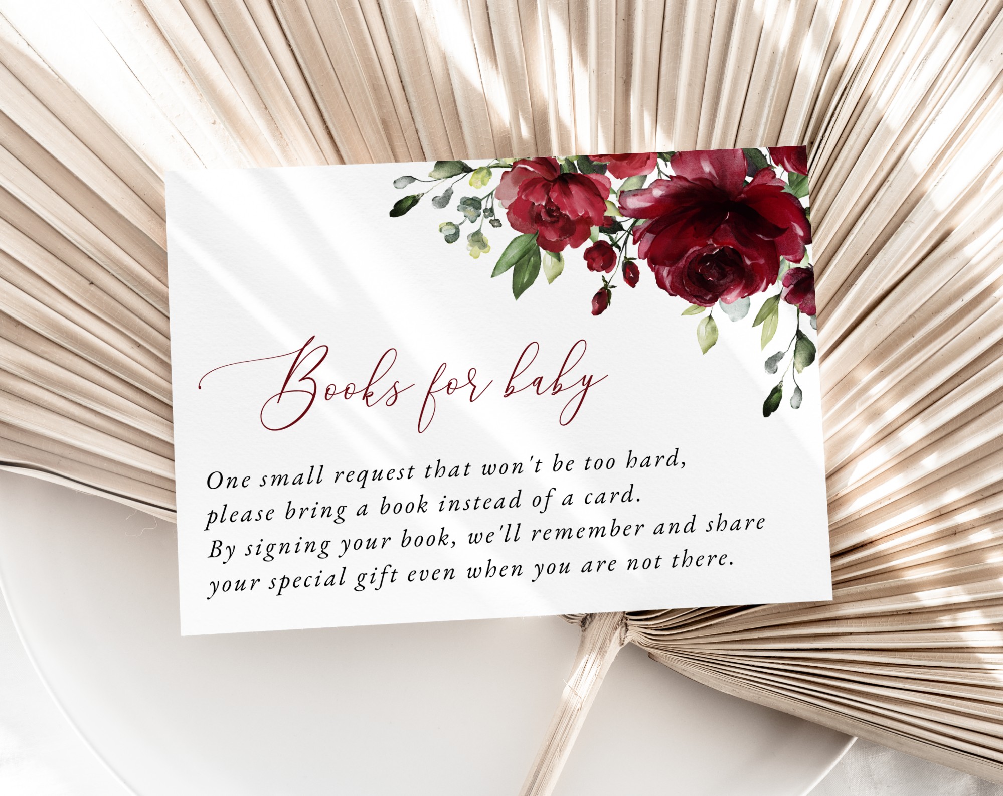 Burgundy Flowers Baby Shower Invitation Suite, Girl Baby Shower, Printable File, Edit Yourself, SH192