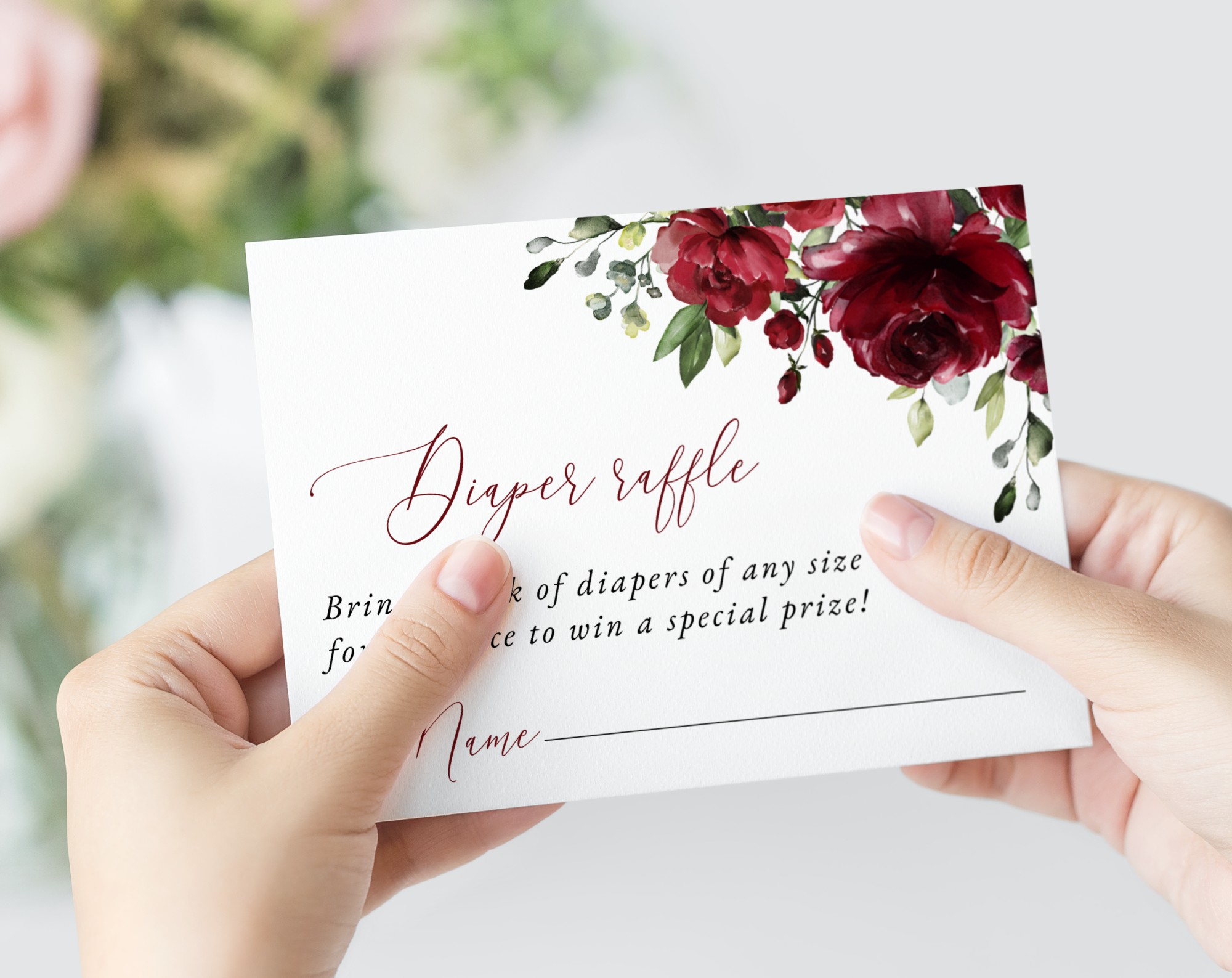 Burgundy Flowers Baby Shower Invitation Suite, Girl Baby Shower, Printable File, Edit Yourself, SH192