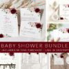 Burgundy and Blush Flowers Baby Shower Mini Bundle, Girl Baby Shower, Printable File, Edit Yourself, SH193