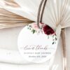 Burgundy and Blush Flowers Favor Tags, Gift Tags, Party Tags, Girl Baby Shower, Printable File, Edit Yourself, SH193