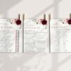 Burgundy and Blush Flowers Baby Shower Games, Set of 3 Games, Girl Baby Shower, Printable File, Edit Yourself, SH193
