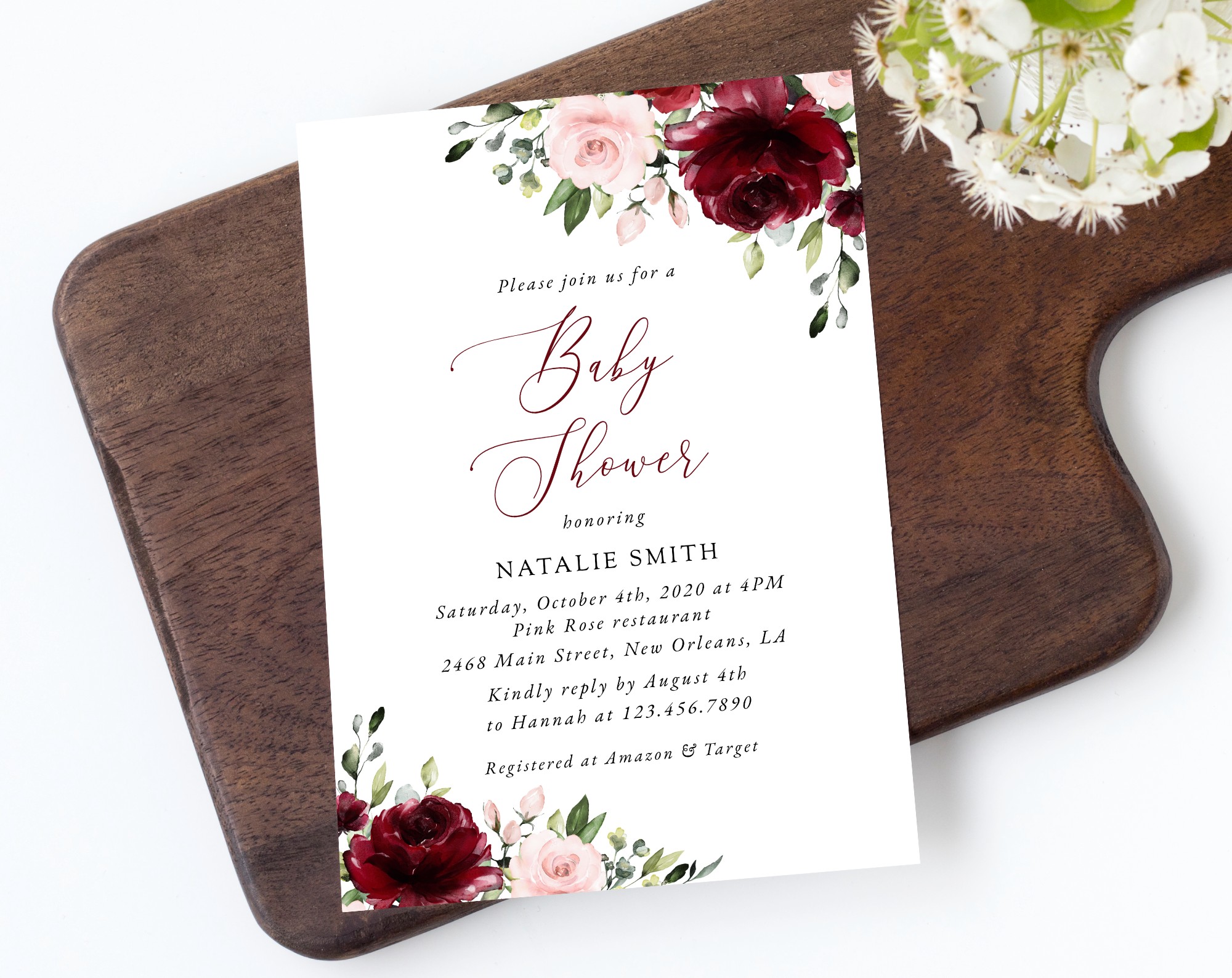 Burgundy and Blush Flowers Baby Shower Invitation, Girl Baby Shower, Printable File, Edit Yourself, SH193 Burgundy and Blush Flowers Baby Shower Invitation, Girl Baby Shower, Printable File, Edit Yourself, SH193