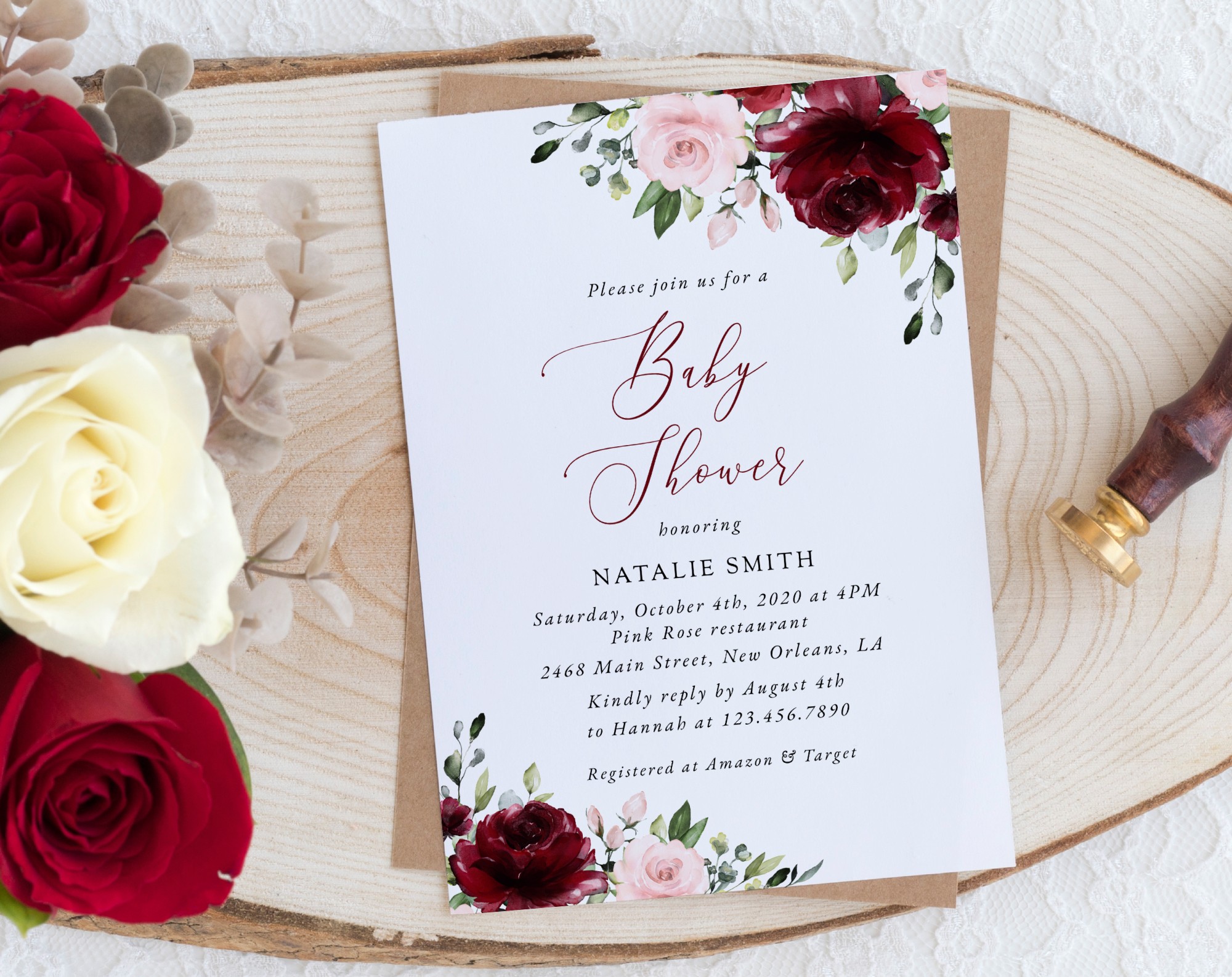 Burgundy and Blush Flowers Baby Shower Invitation, Girl Baby Shower, Printable File, Edit Yourself, SH193 Burgundy and Blush Flowers Baby Shower Invitation, Girl Baby Shower, Printable File, Edit Yourself, SH193