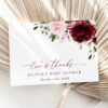 Burgundy and Blush Flowers Thank You Card, Girl Baby Shower, Printable File, Edit Yourself, SH193