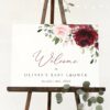 Burgundy and Blush Flowers Welcome Sign, Baby Shower Sign, Girl Baby Shower, Printable File, Edit Yourself, SH193