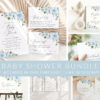 Dusty Blue Flowers Baby Shower Mini Bundle, Girl Baby Shower, Printable File, Edit Yourself, SH194