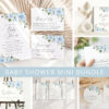 Dusty Blue Flowers Baby Shower Mini Bundle, Girl Baby Shower, Printable File, Edit Yourself, SH194