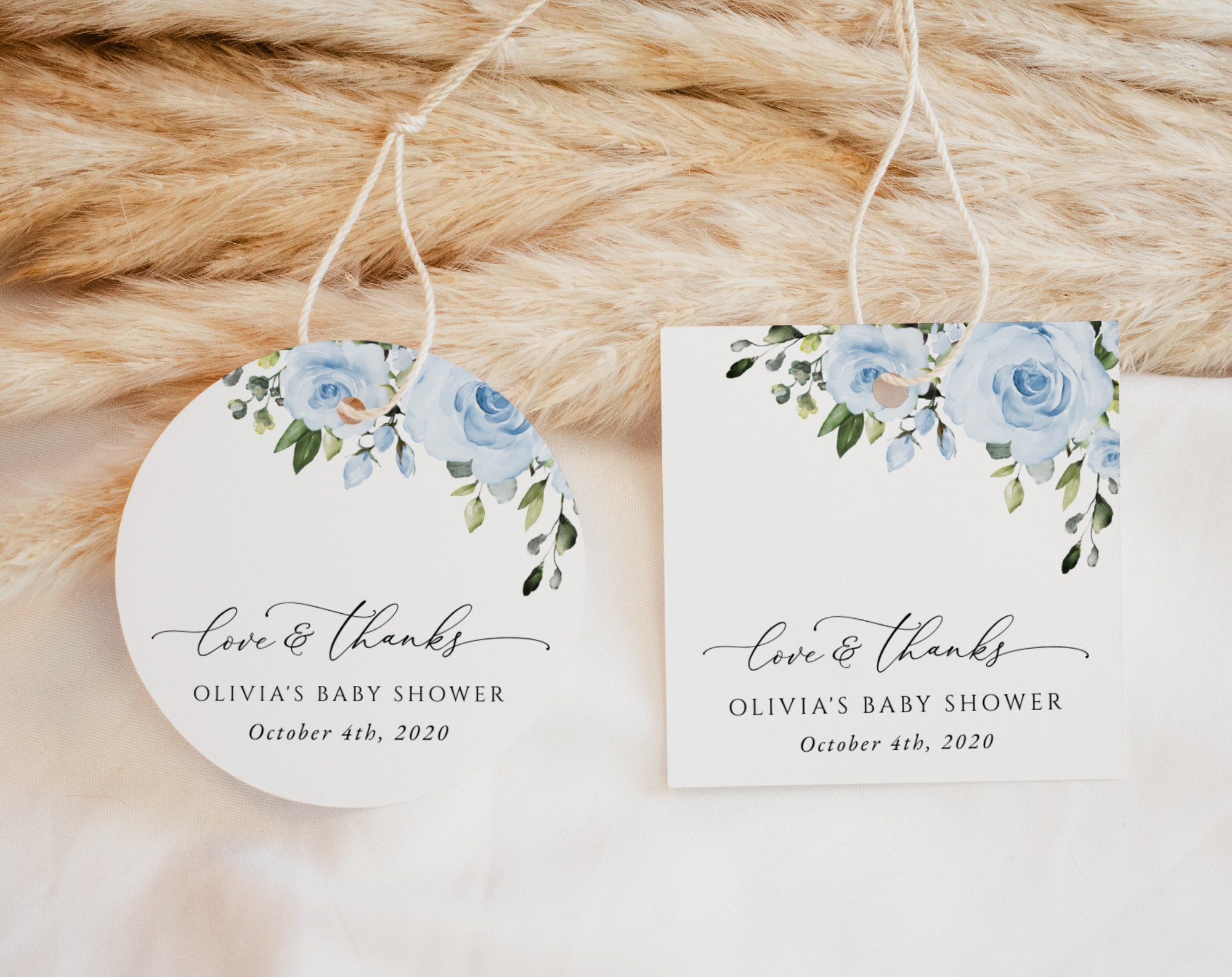 Dusty Blue Flowers Favor Tags, Gift Tags, Party Tags, Girl Baby Shower, Printable File, Edit Yourself, SH194