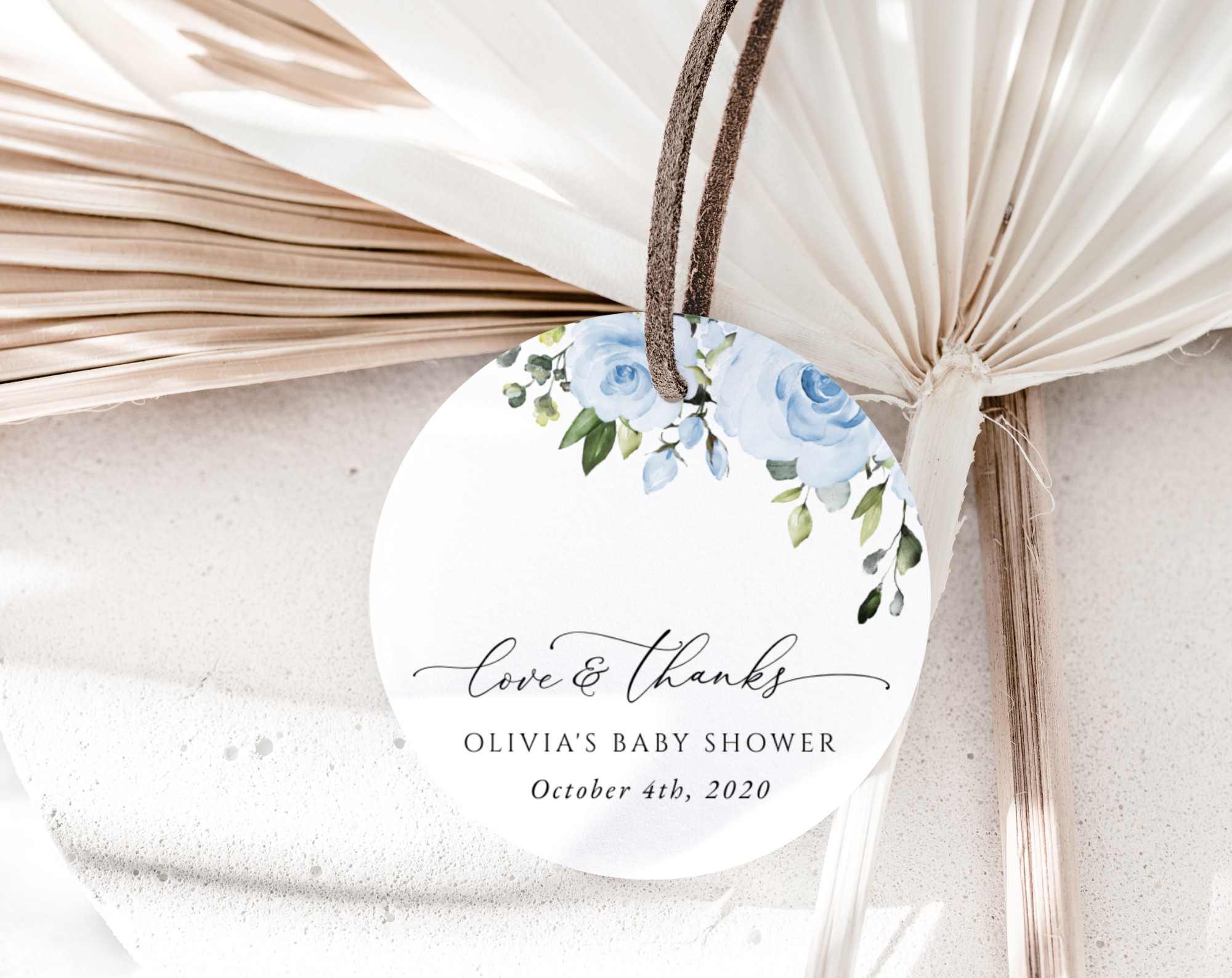 Dusty Blue Flowers Favor Tags, Gift Tags, Party Tags, Boy Baby Shower, Printable File, Edit Yourself, SH194