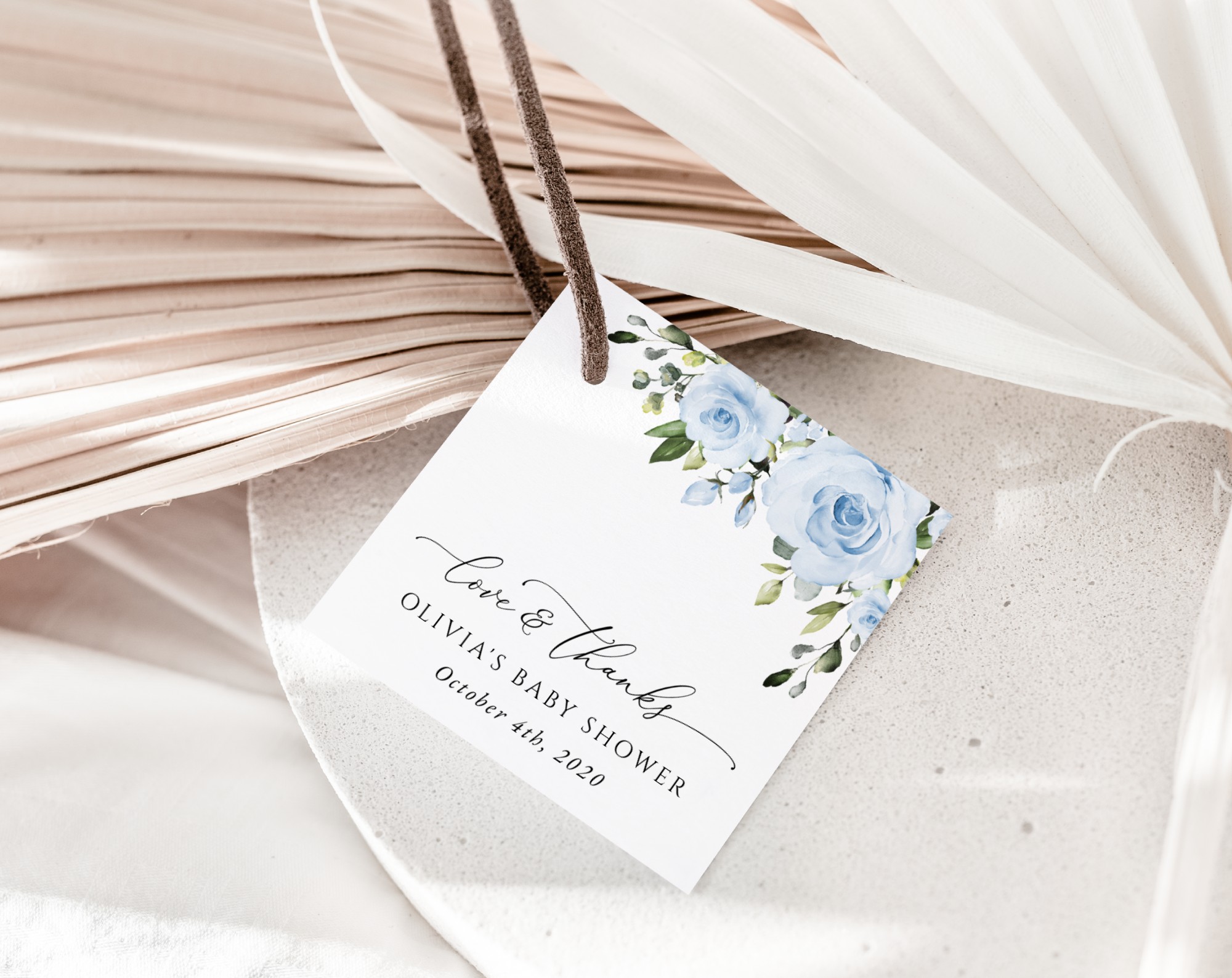 Dusty Blue Flowers Favor Tags, Gift Tags, Party Tags, Boy Baby Shower, Printable File, Edit Yourself, SH194
