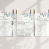 Dusty Blue Flowers Baby Shower Games, Set of 3 Games, Girl Baby Shower, Printable File, Edit Yourself, SH194