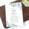 Dusty Blue Flowers Baby Shower Invitation, Girl Baby Shower, Printable File, Edit Yourself, SH194