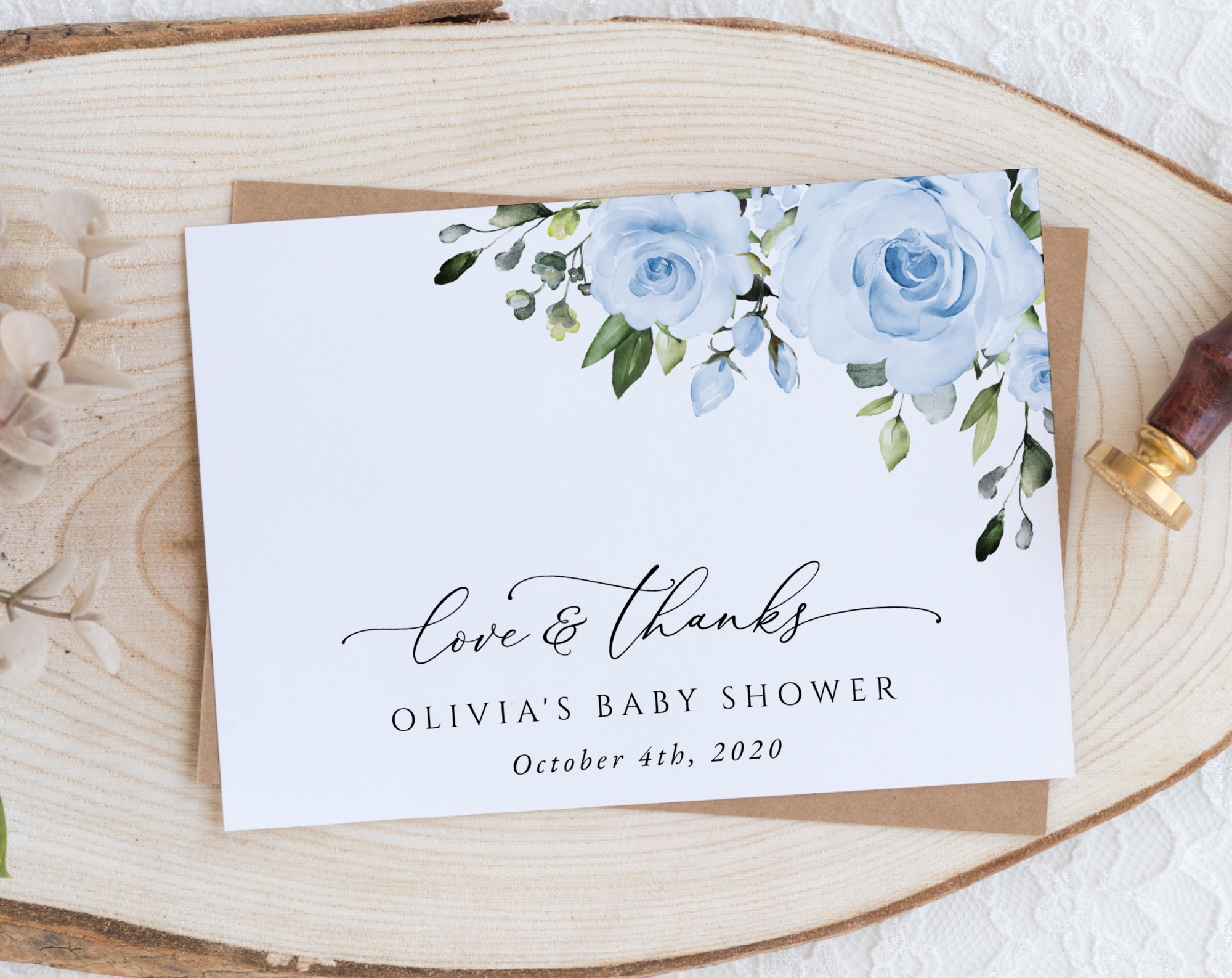 Dusty Blue Flowers Thank You Card, Boy Baby Shower, Printable File, Edit Yourself, SH194 Dusty Blue Flowers Thank You Card, Boy Baby Shower, Printable File, Edit Yourself, SH194