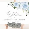 Dusty Blue Flowers Welcome Sign, Baby Shower Sign, Boy Baby Shower, Printable File, Edit Yourself, SH194