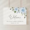 Dusty Blue Flowers Welcome Sign, Baby Shower Sign, Boy Baby Shower, Printable File, Edit Yourself, SH194