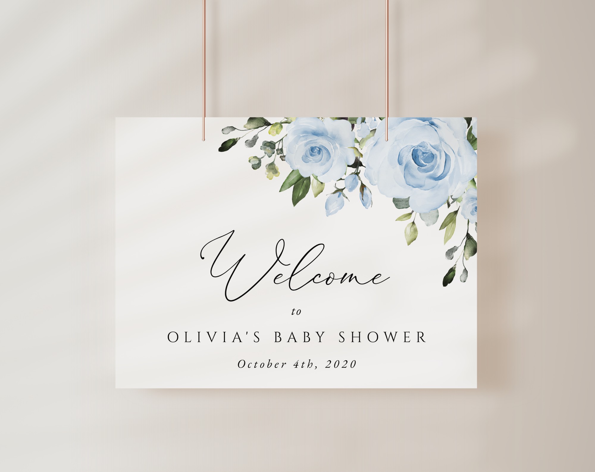 Dusty Blue Flowers Welcome Sign, Baby Shower Sign, Boy Baby Shower, Printable File, Edit Yourself, SH194