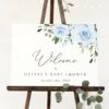 Dusty Blue Flowers Welcome Sign, Baby Shower Sign, Girl Baby Shower, Printable File, Edit Yourself, SH194