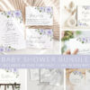 Purple Flowers Baby Shower Mini Bundle, Girl Baby Shower, Printable File, Edit Yourself, SH195