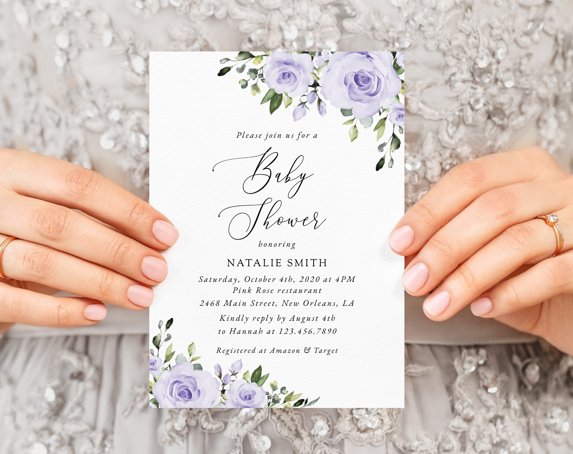 Purple Flowers Baby Shower Invitation, Girl Baby Shower, Printable File, Edit Yourself, SH195