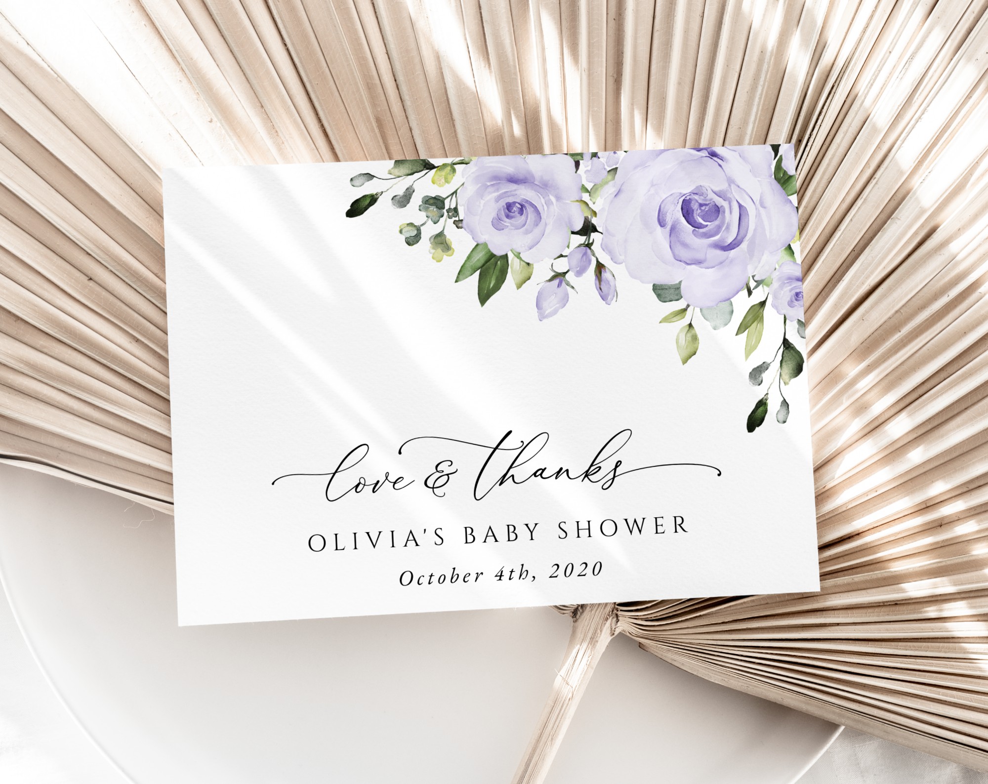 Purple Flowers Thank You Card, Girl Baby Shower, Printable File, Edit Yourself, SH195