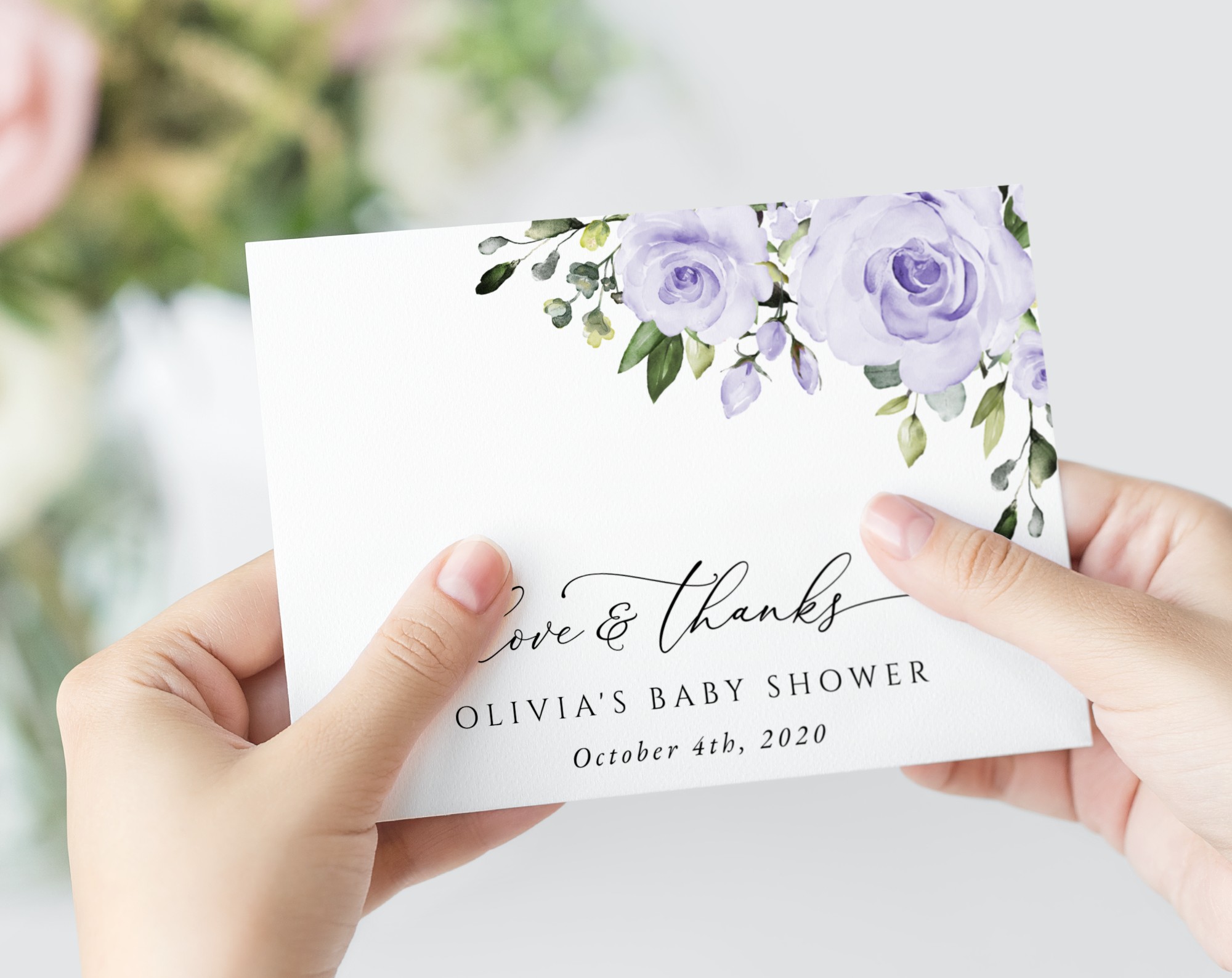 Purple Flowers Thank You Card, Girl Baby Shower, Printable File, Edit Yourself, SH195 Purple Flowers Thank You Card, Girl Baby Shower, Printable File, Edit Yourself, SH195