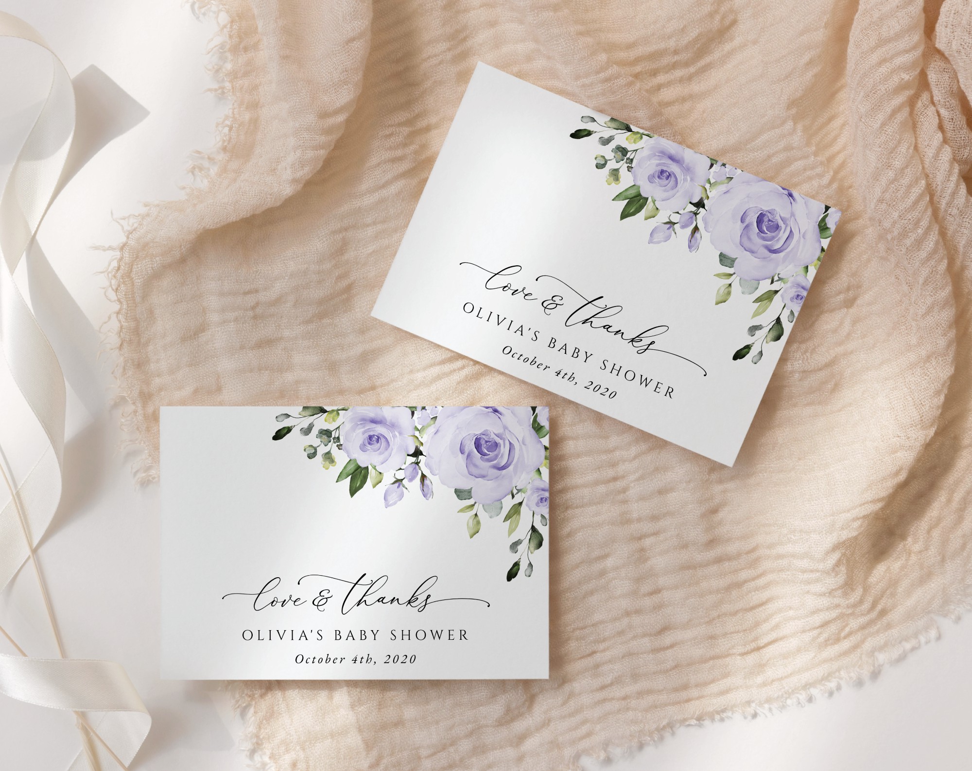 Purple Flowers Thank You Card, Girl Baby Shower, Printable File, Edit Yourself, SH195