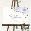 Purple Flowers Welcome Sign, Baby Shower Sign, Girl Baby Shower, Printable File, Edit Yourself, SH195