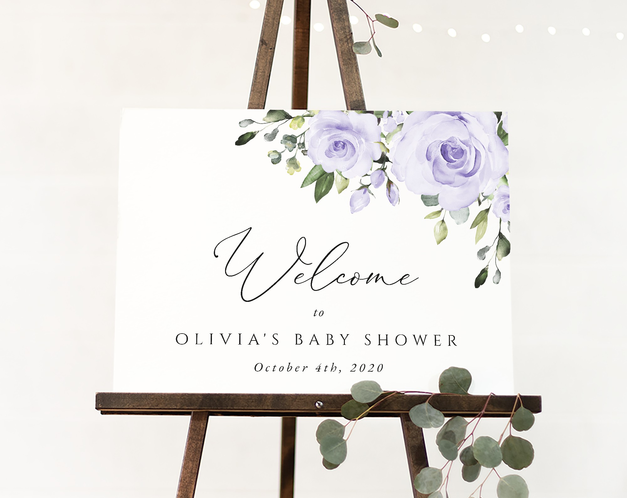 Purple Flowers Welcome Sign, Baby Shower Sign, Girl Baby Shower, Printable File, Edit Yourself, SH195