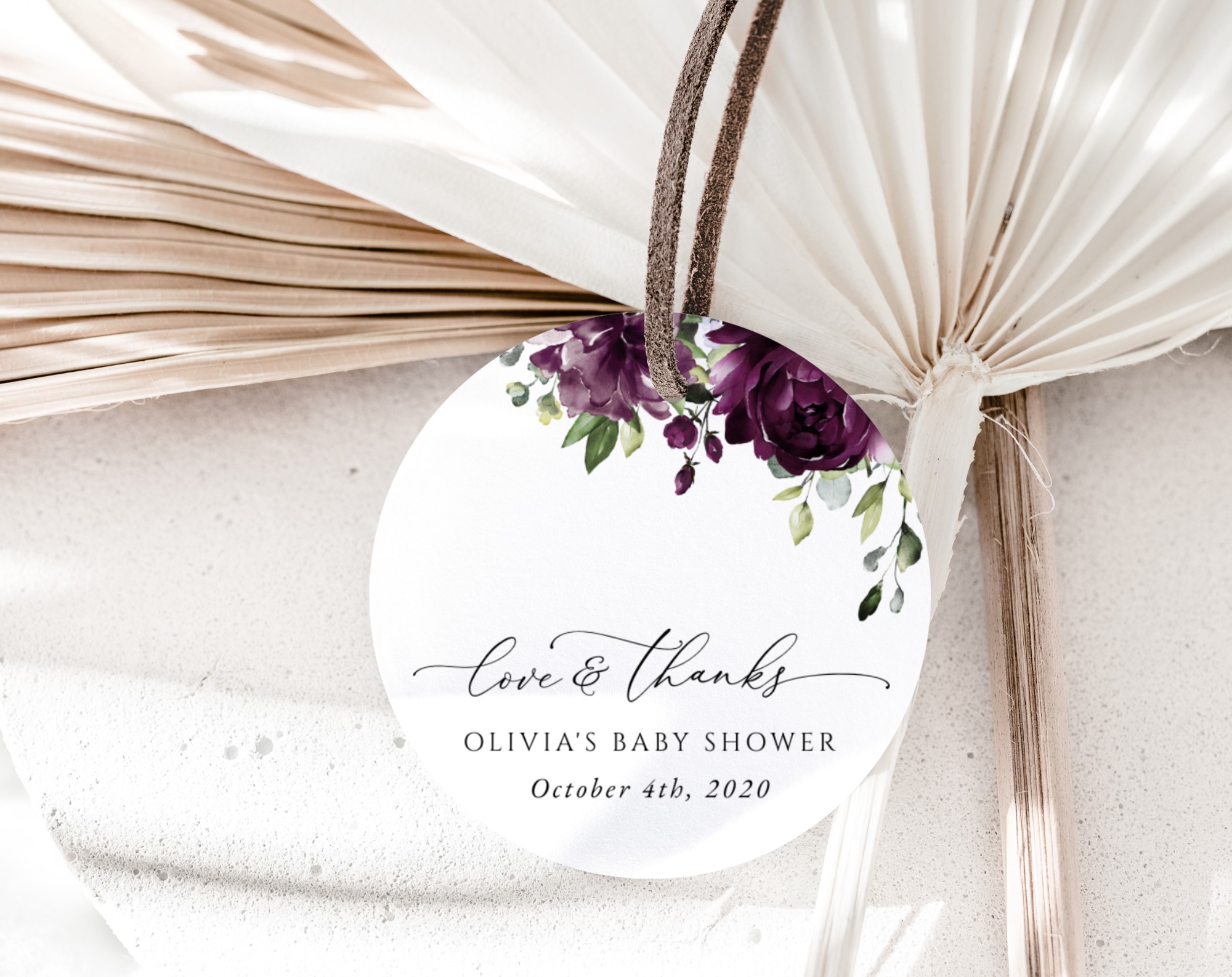 Plum Purple Flowers Favor Tags, Gift Tags, Party Tags, Girl Baby Shower, Printable File, Edit Yourself, SH196