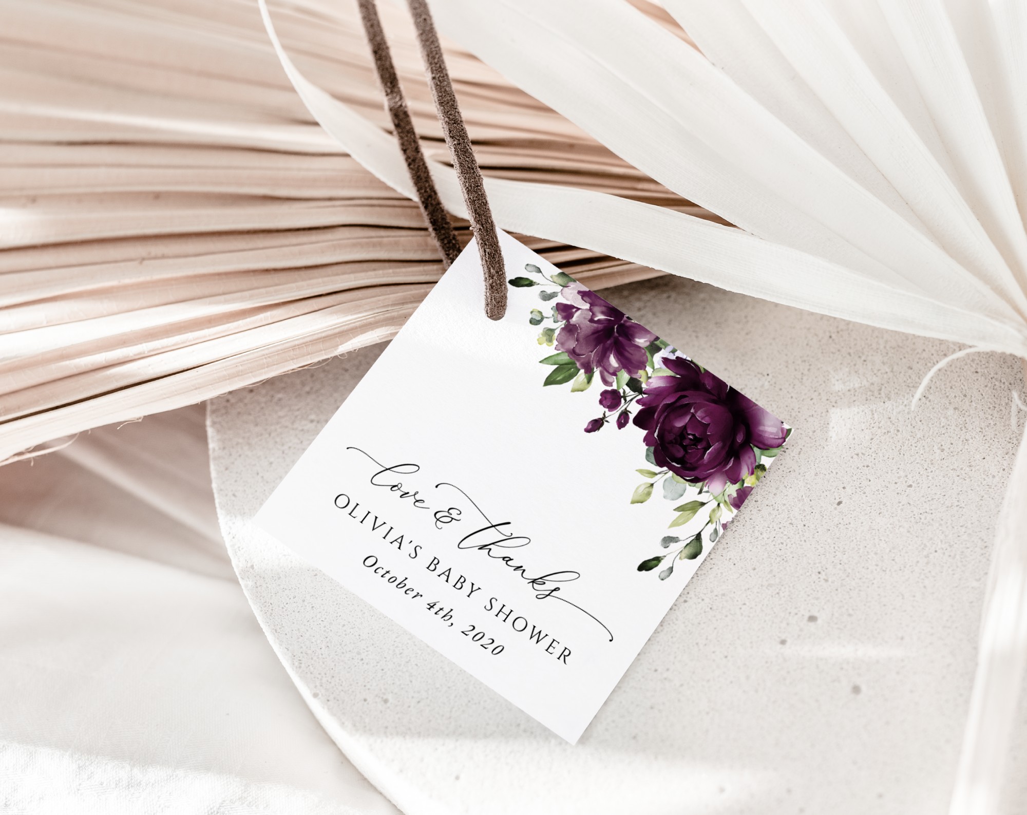 Plum Purple Flowers Favor Tags, Gift Tags, Party Tags, Girl Baby Shower, Printable File, Edit Yourself, SH196