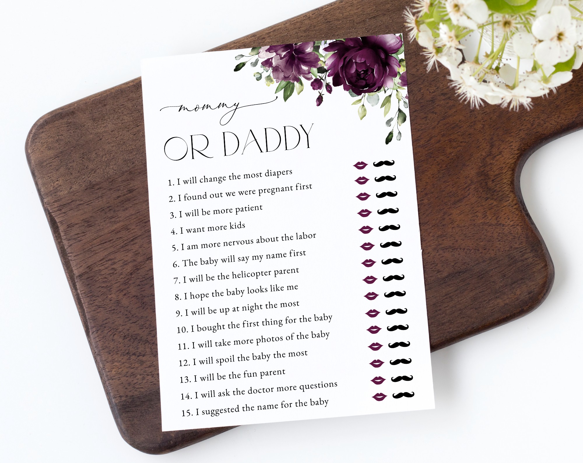 Plum Purple Flowers Baby Shower Games, Set of 3 Games, Girl Baby Shower, Printable File, Edit Yourself, SH196